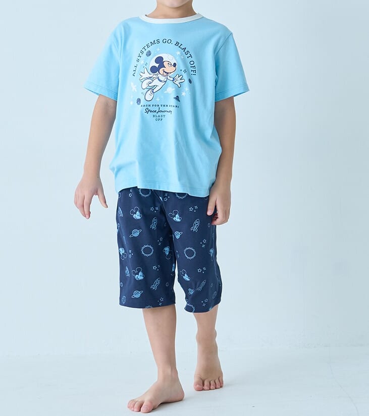 お腹の冷えを防ぐ！薄くて涼しい蓄光プリントパジャマ　ミッキー