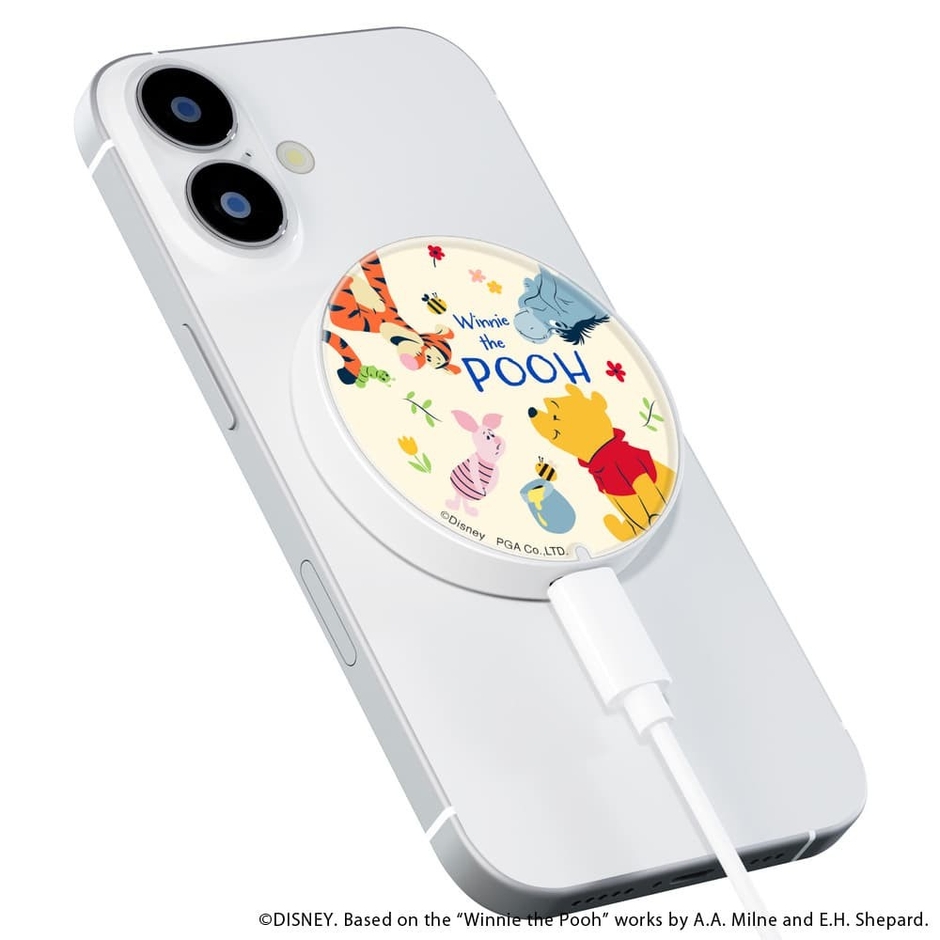 マグネット式ワイヤレス充電器(くまのプーさん)装着