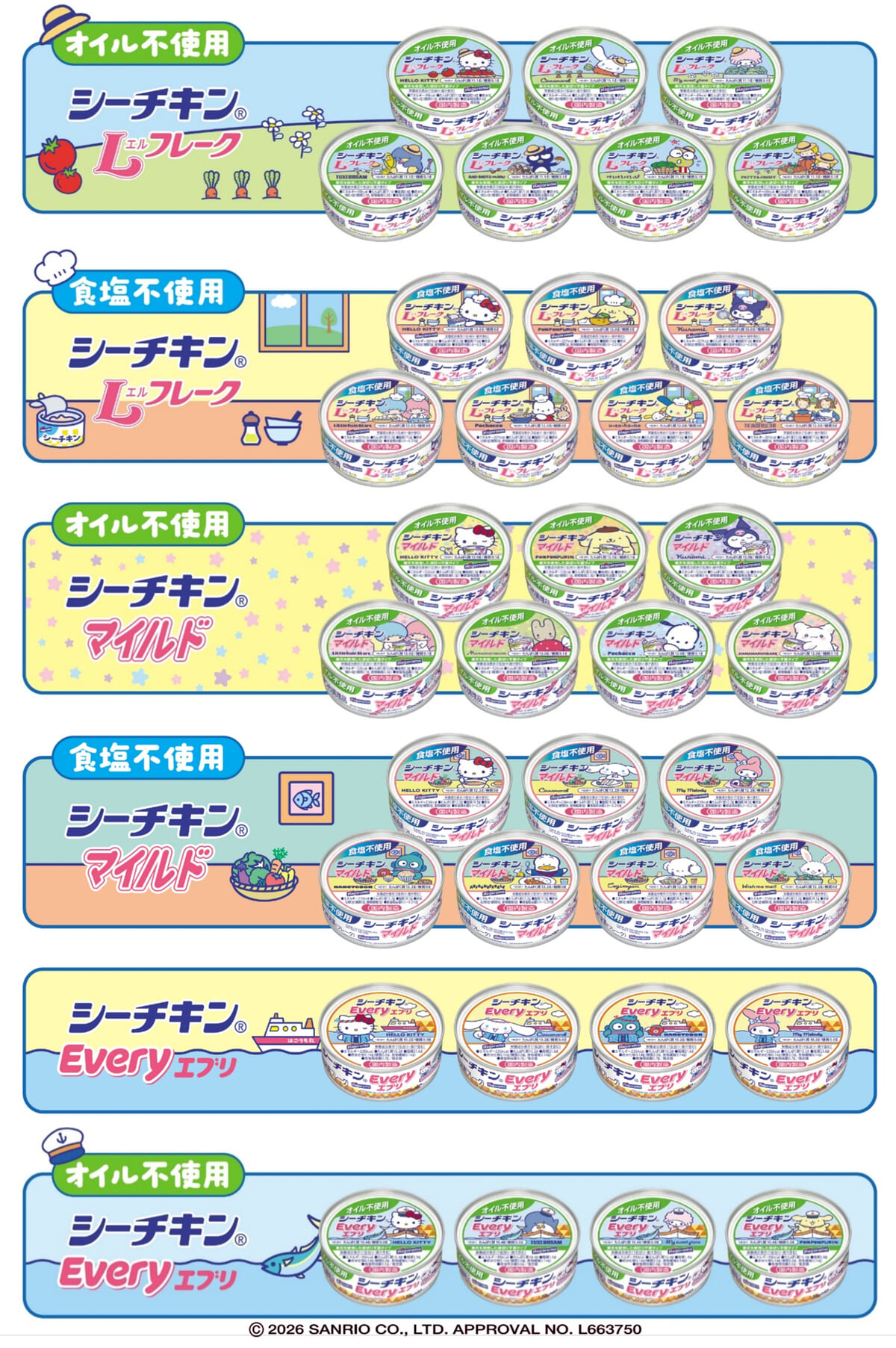 シーチキン×サンリオキャラクターズ　全ラインアップ