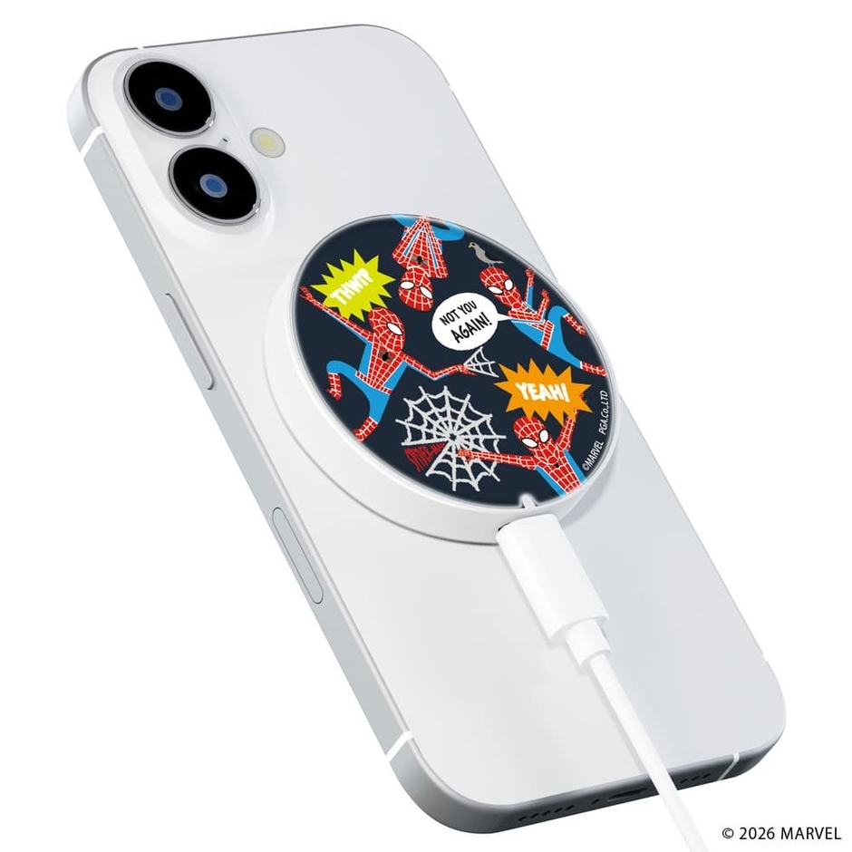 マグネット式ワイヤレス充電器(スパイダーマン)装着