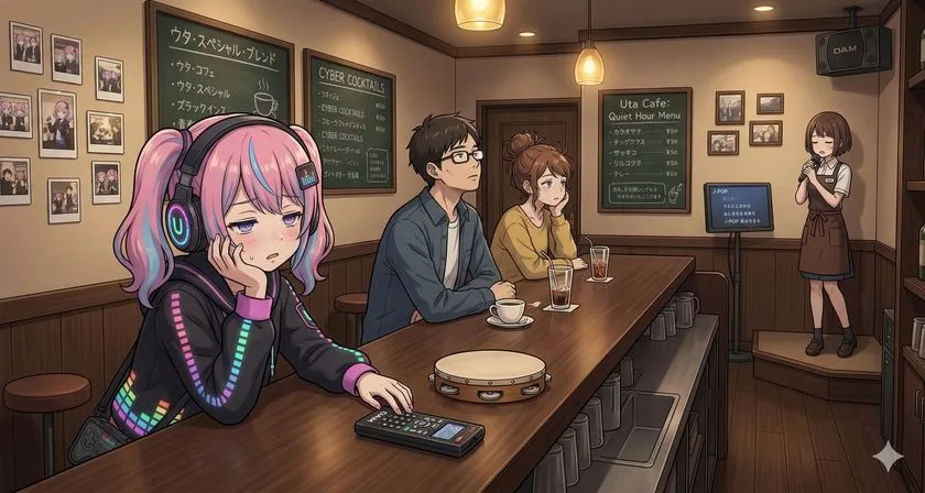 店内モニターにリアルタイムで演出エフェクトが表示されるuta