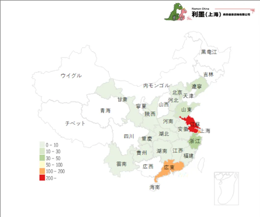 図2　中国日系電子工業の地域分布