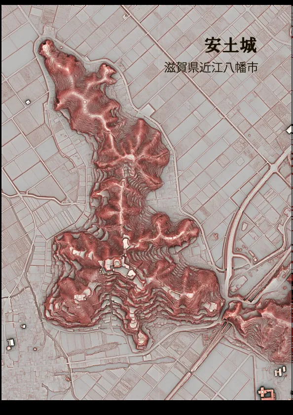 赤色立体地図 安土城