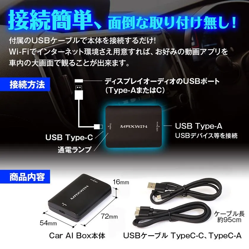 USB-AとUSB-Cの両方に対応した付属ケーブルで接続するイメージ