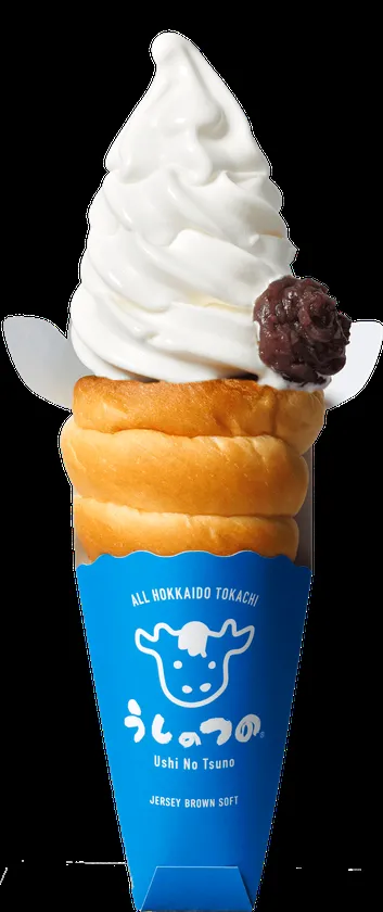 牛の顔と角を模したキュートな青い専用スリーブに包まれたうしのつの あんこ