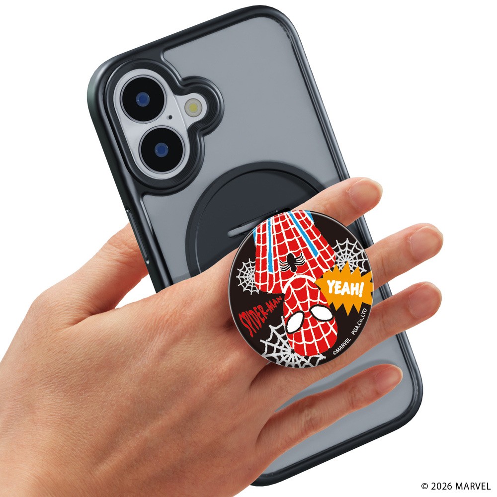 スマートフォン用 マグネットグリップ（スパイダーマン）手持ち