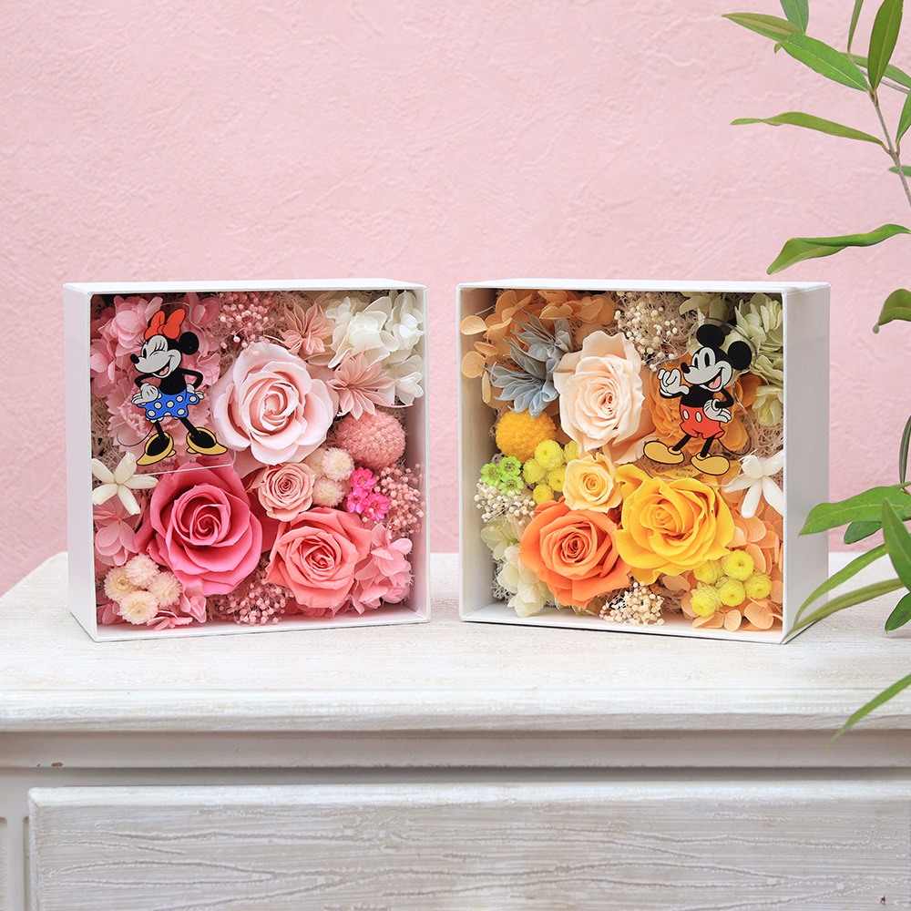 プリザーブドフラワー「ペア・ハピネス・ボックス」 ミッキー　ミニー