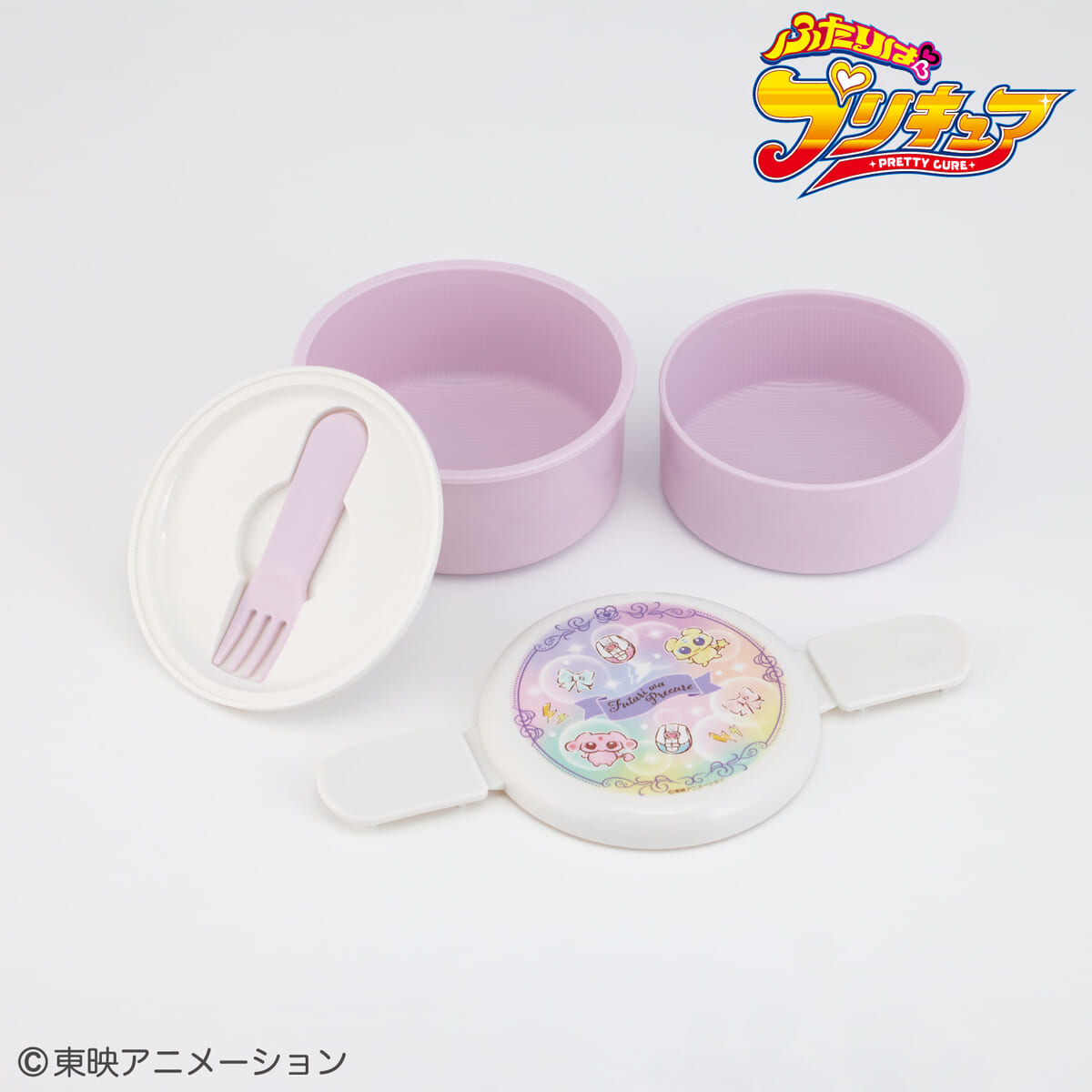 丸型ランチボックス2段 (フォーク付) ふたりはプリキュア 水彩　イメージ