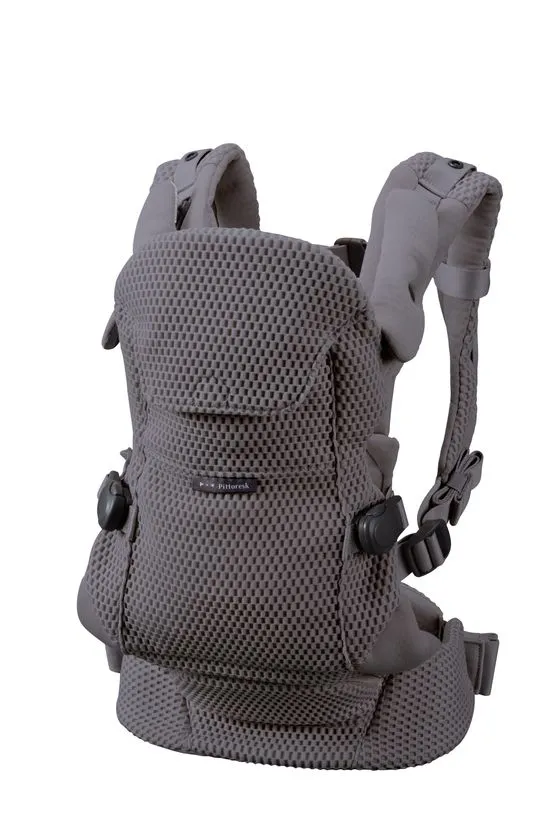 BABY CARRIER ON Pittoresk 抱っこひも（チャコールグレー色）の背面単品カット。006・007と同一構造・同アングルで濃色バリエーションを示す商品ショット