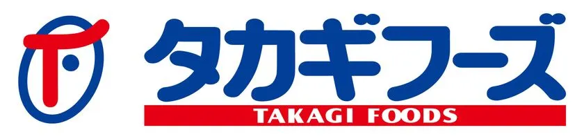 タカギフーズ（TAKAGI FOODS）の企業ロゴ。青色の「T」マークと青赤のコーポレートカラーで構成されたブランドロゴ画像
