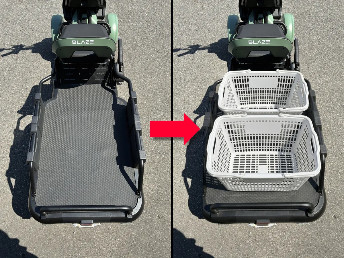 買い物かご2個分置ける荷台スペース