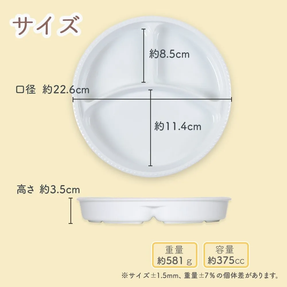 複数の仕切り皿を並べた状態、白いプレートが整然と揃っている