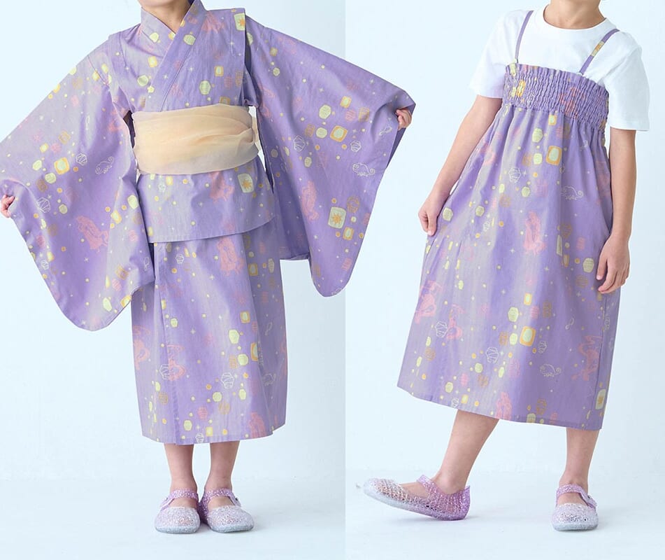 サマーワンピースとしても使える！キャラクターモチーフの２WAY浴衣セット　ラプンツェル