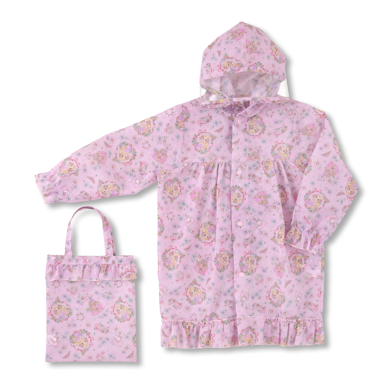 【キッズ用】ラプンツェル キッズ用レインコート リフレクター バッグ入り ドレスアップ RAINY DAY