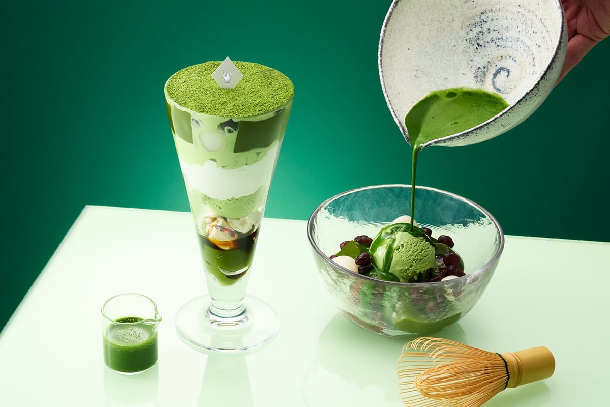 「プレミアム抹茶パフェ」と「冷やし抹茶ぜんざい」