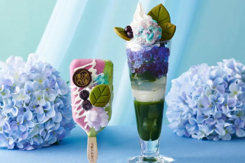 抹茶パフェアイスバー あじさい & 紫陽花パフェ