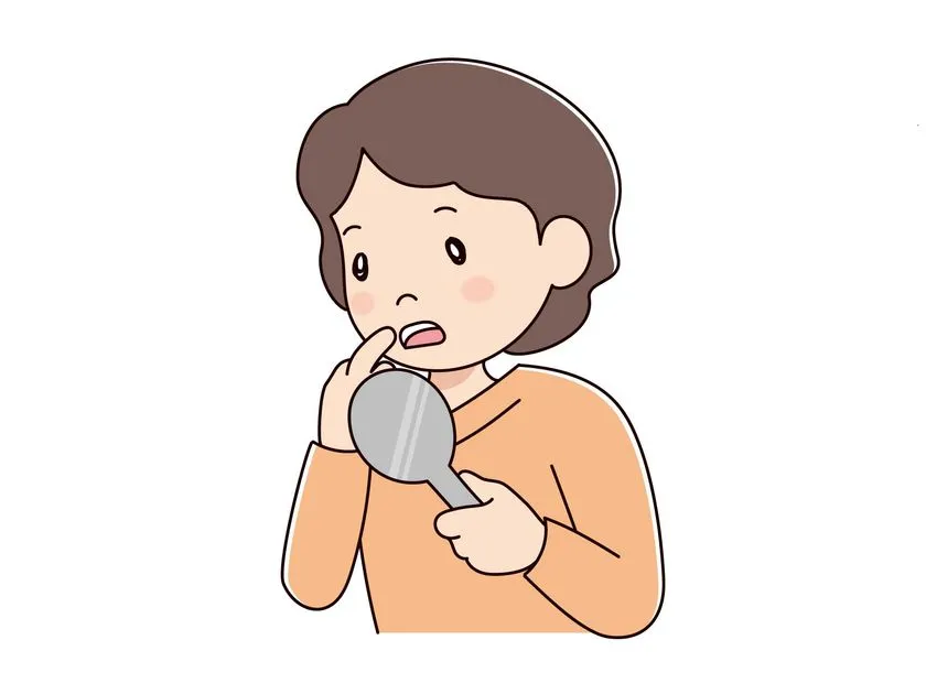 手鏡で口腔状態を確認する舌ケアのイラスト