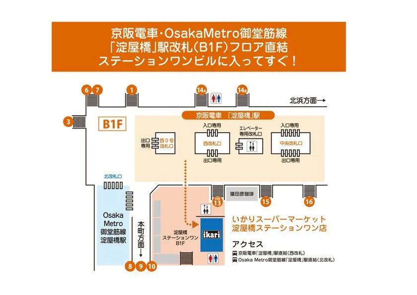 淀屋橋駅改札からの地下アクセス