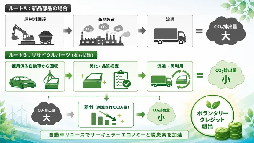 新品部品とリサイクルパーツのCO2排出量比較図