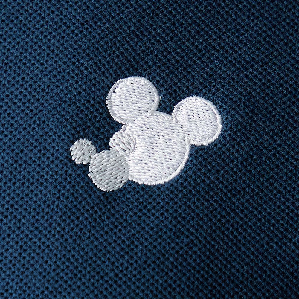 刺繍ポロシャツ　ミッキーモチーフ　ネイビー　デザインアップ