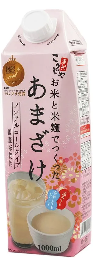 ピンク基調の1000ml紙パック入り『お米と米麹でつくったあまざけ』の商品外観
