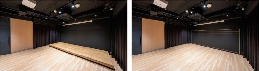 壁面収納式ステージの展開と収納