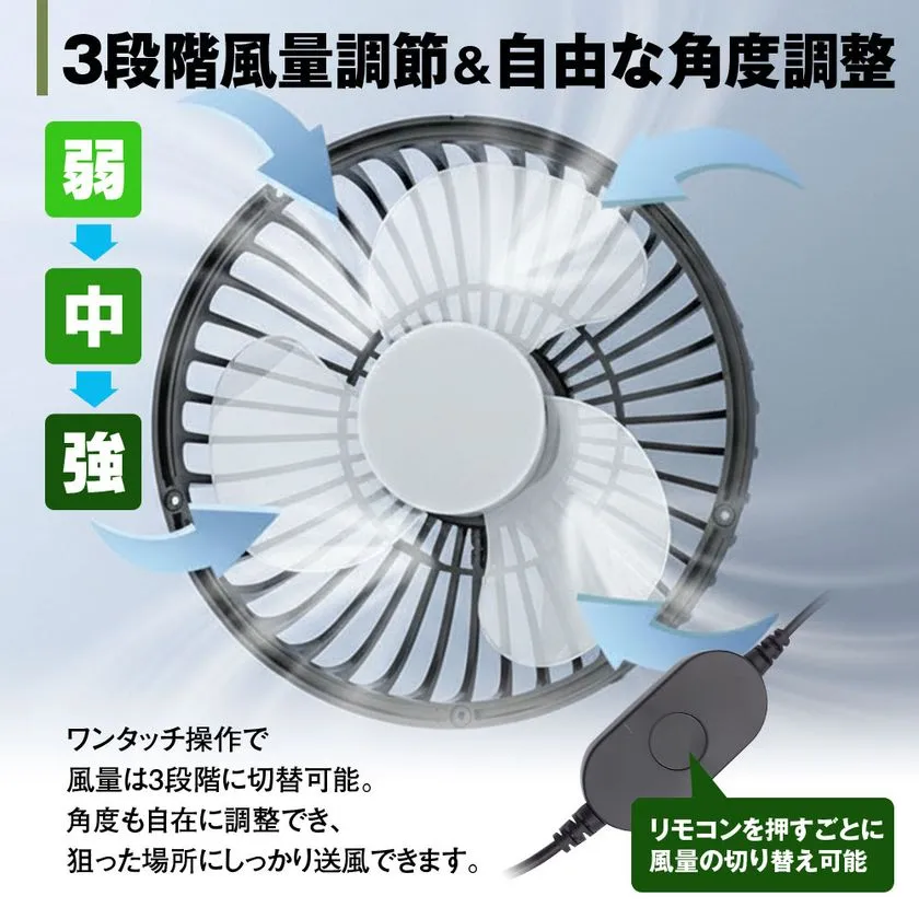 3段階風量調節と角度調整