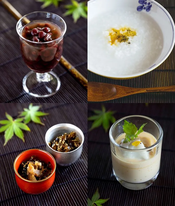 冷やしかゆ・茶碗蒸し・珍味・ぜんざい