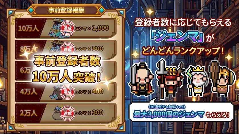 事前登録者数10万人突破とジェンマ報酬