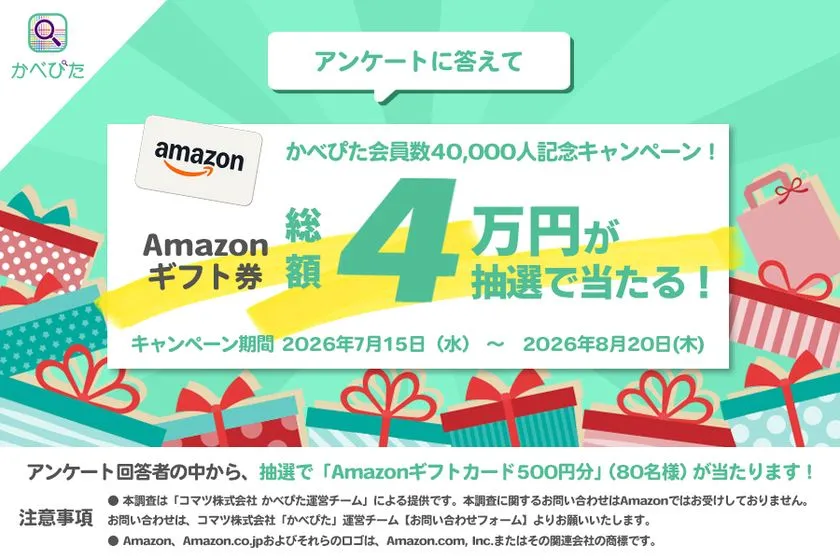 かべぴた 会員4万人記念キャンペーン告知