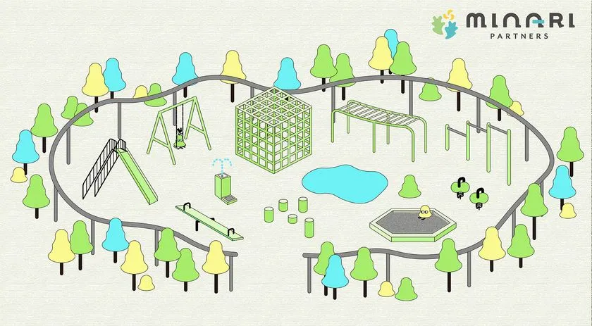公園を描いた線画イラスト