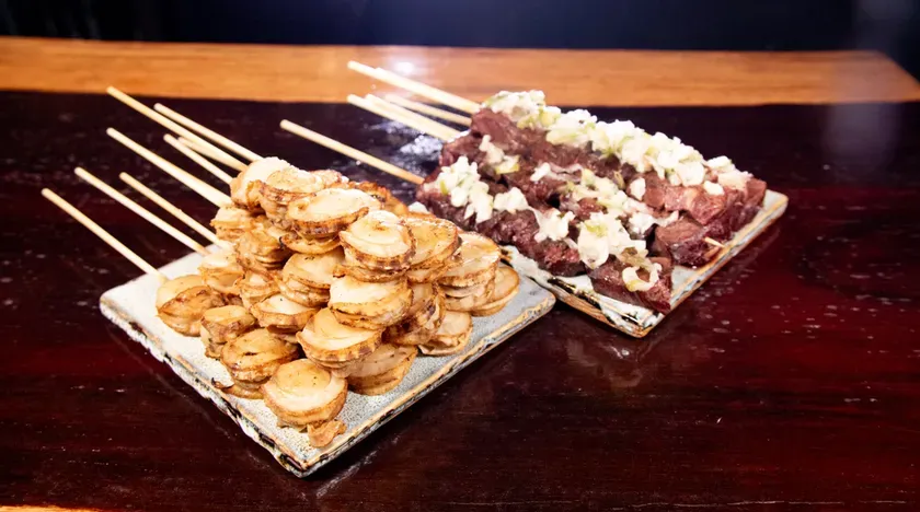 ホタテ串と牛肉串の盛り合わせ