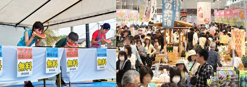 スイカ早食い大会と土産もの売り場