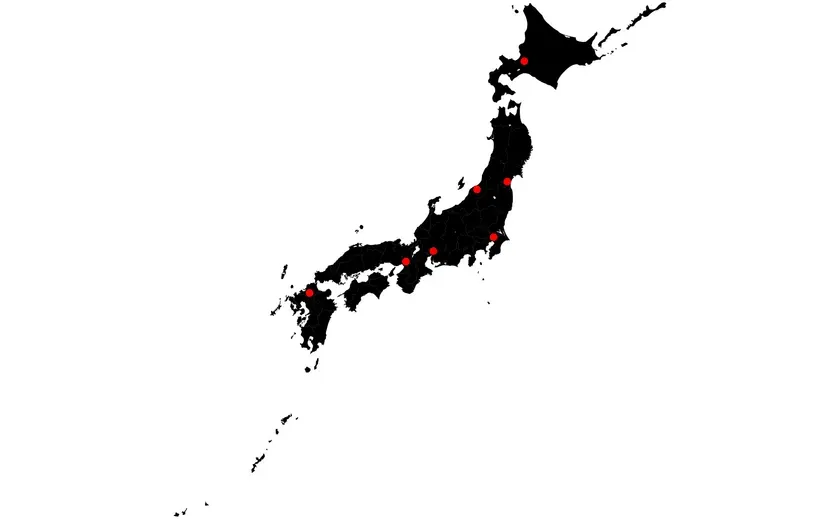 全国7都市の計測拠点配置図