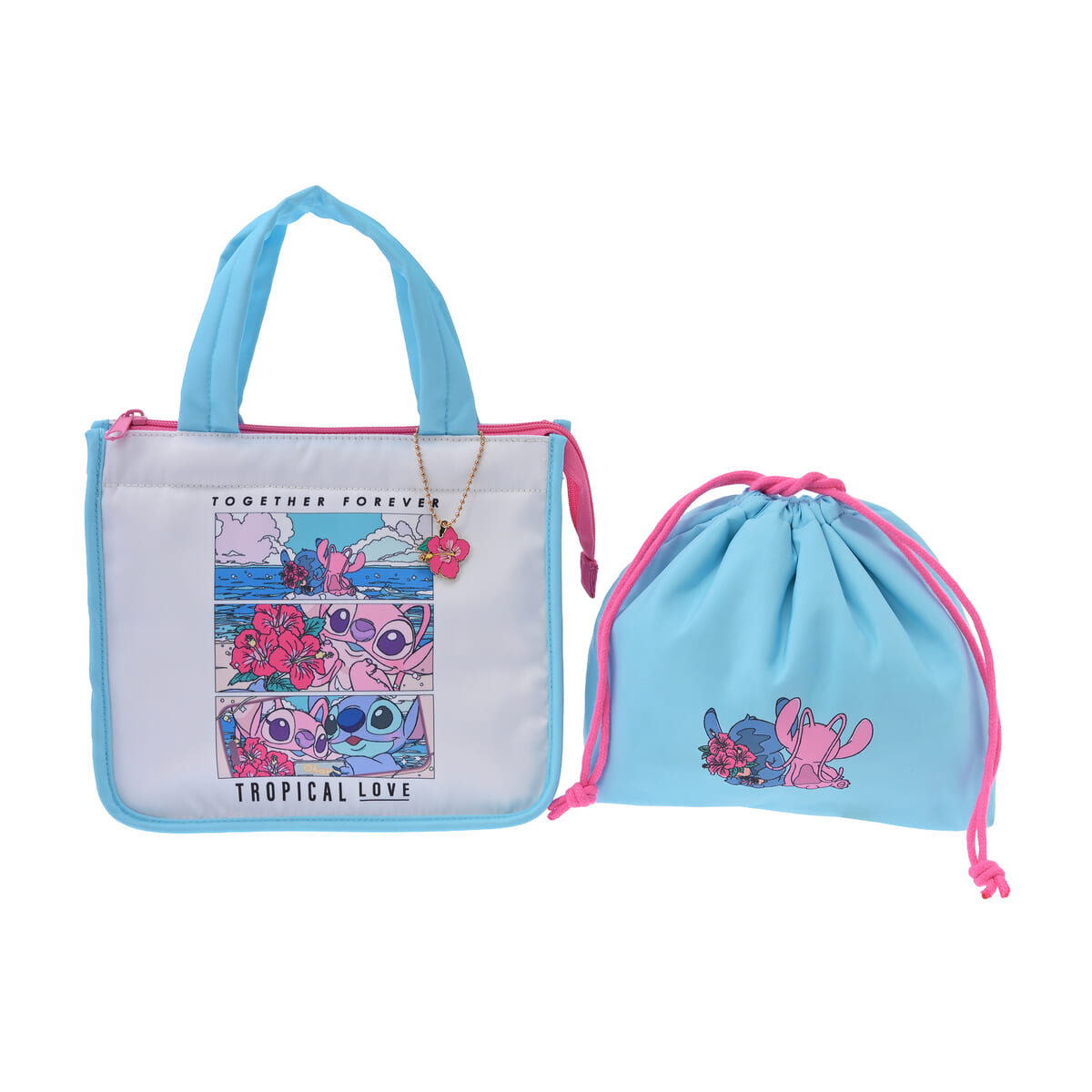 スティッチ＆エンジェル 保冷トート・保冷巾着 セット チャーム付き STITCH ＆ ANGEL