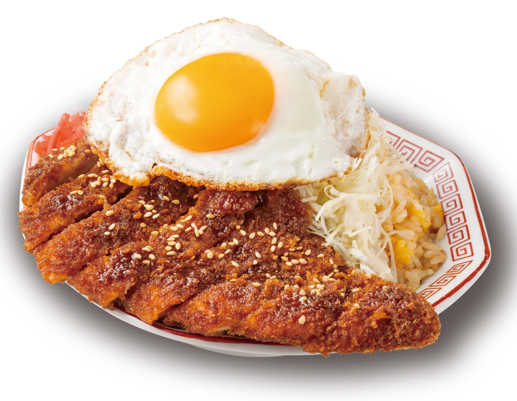 「鉄壁のチキン味噌カツ炒飯」のチキンカツと目玉焼き、炒飯