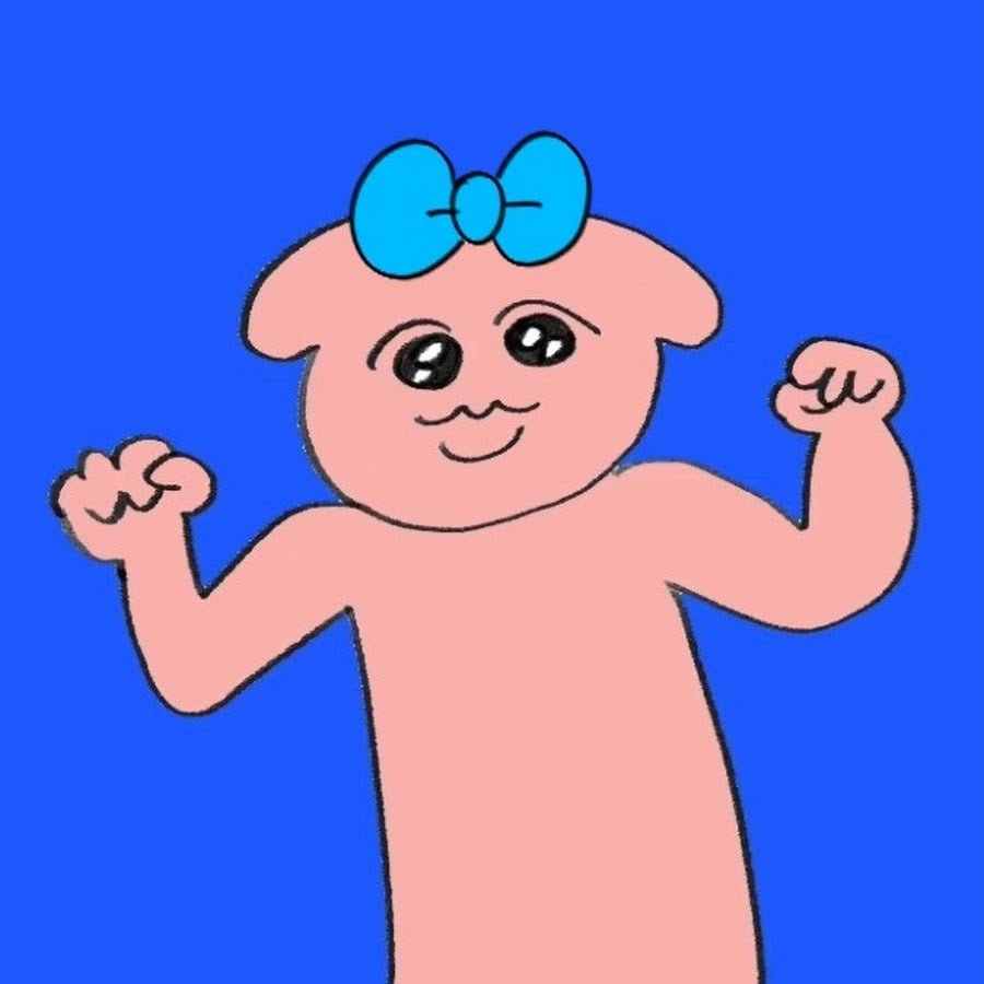 力こぶを見せるポーズの「んぽちゃむ」のイラスト