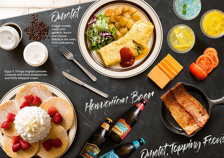 Eggs 'n Things キャナルシティ博多店で提供されるオムレツやパンケーキなどのメニュー