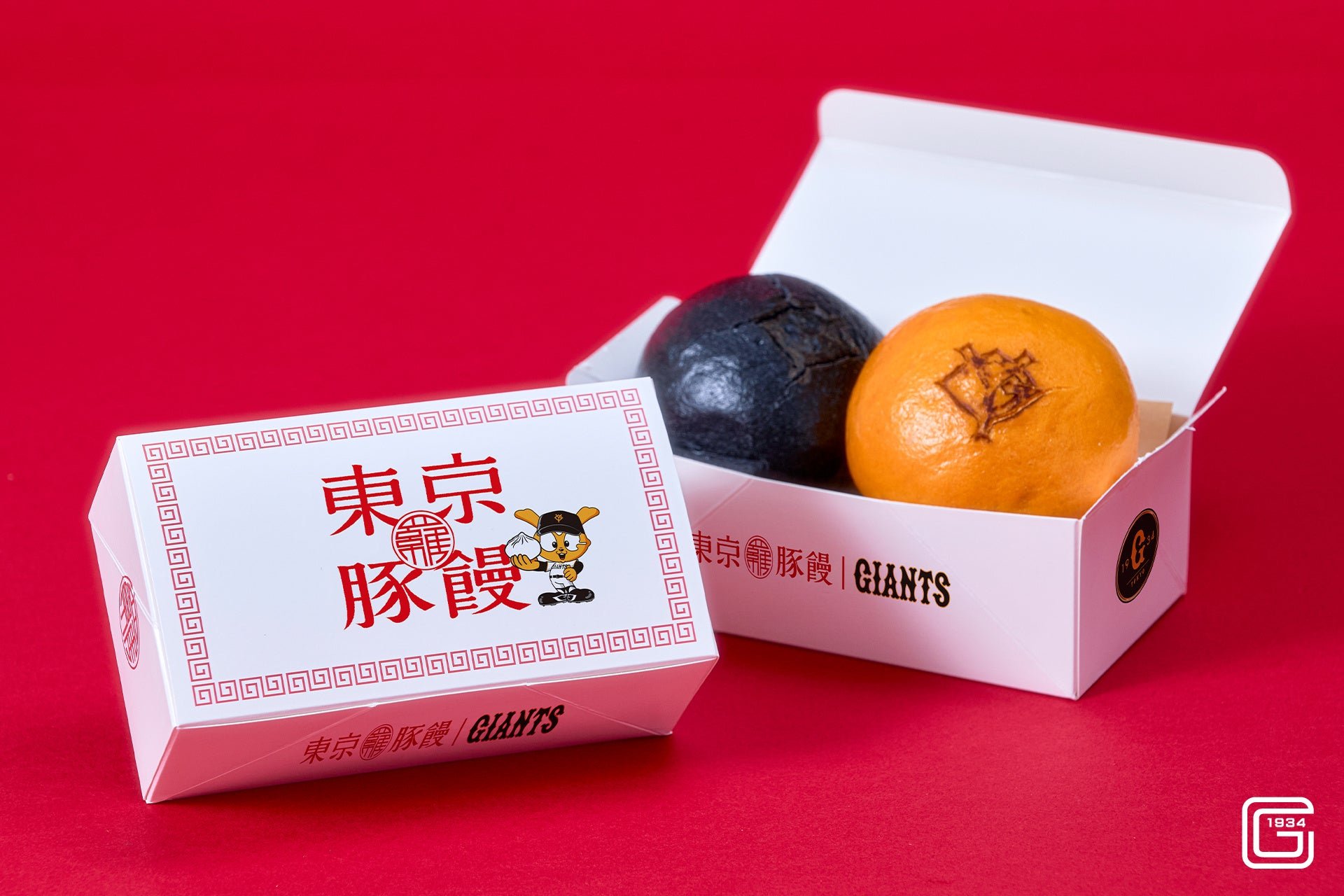 東京讀賣饅パッケージと橙・黒2種の饅頭