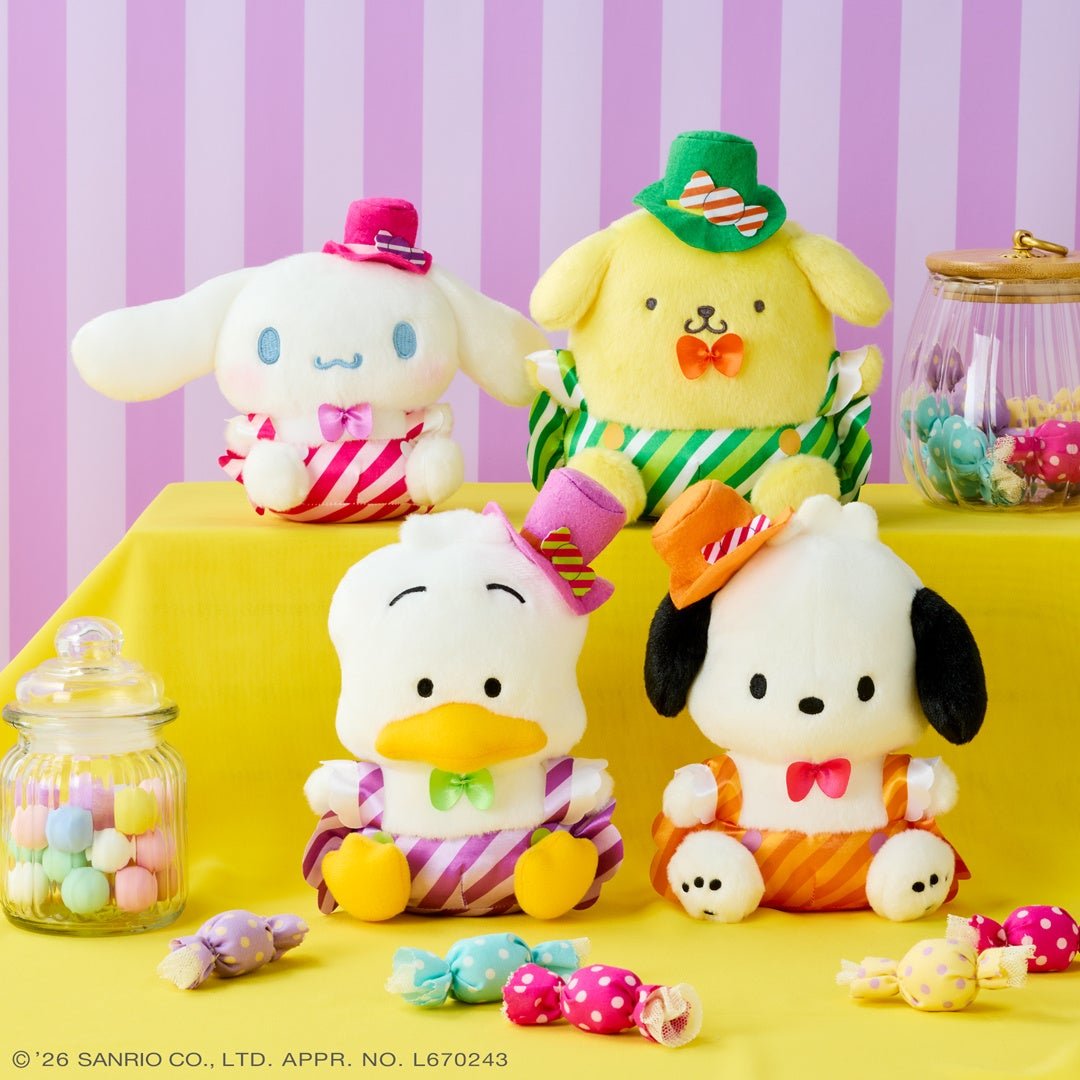 ぬいぐるみ「シナモロール」「ポムポムプリン」「あひるのペックル」「ポチャッコ」