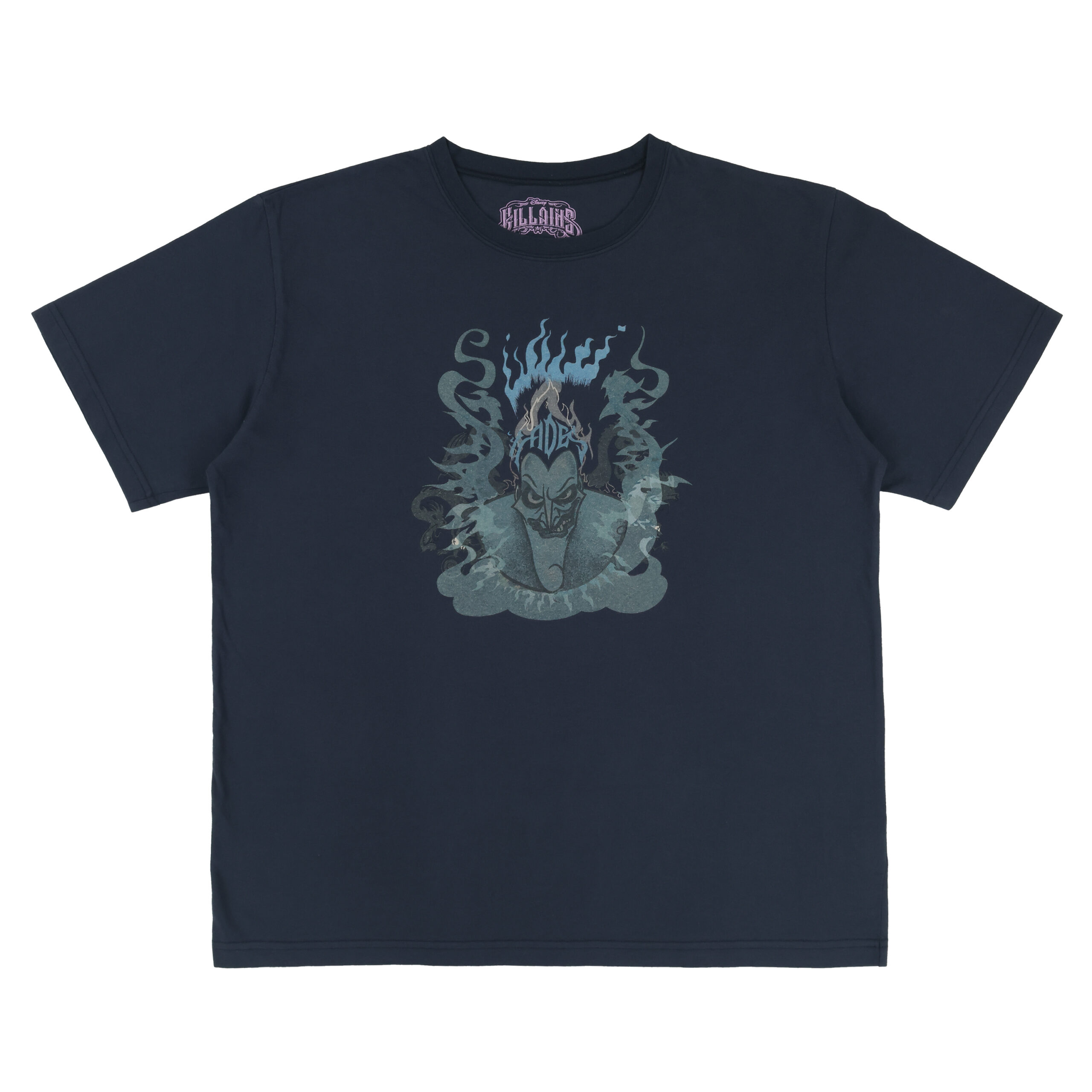 「HADES」ロゴと青い炎がデザインされたネイビーのTシャツ