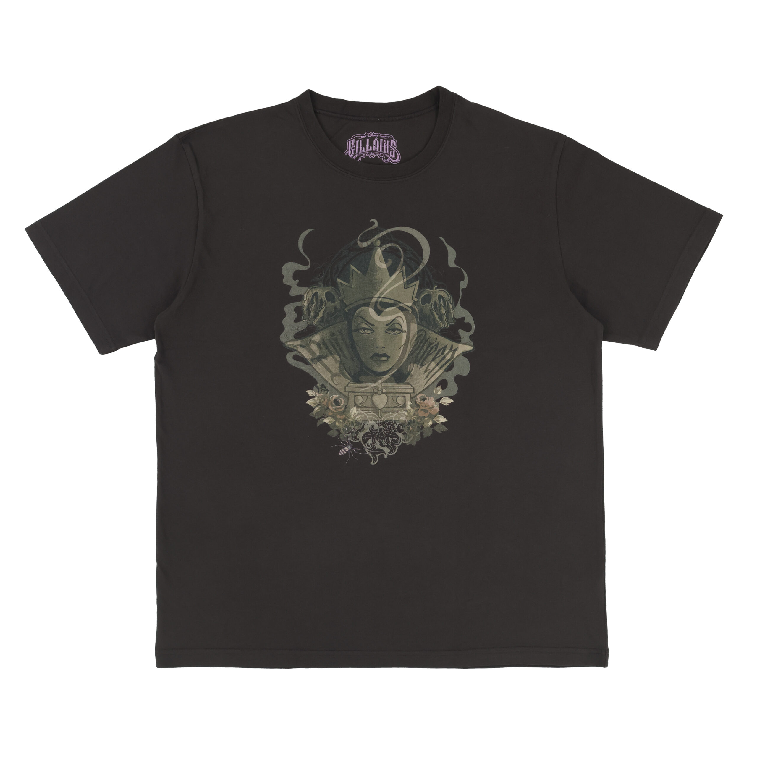 王冠とバラがトーンオントーンでデザインされたブラックのTシャツ