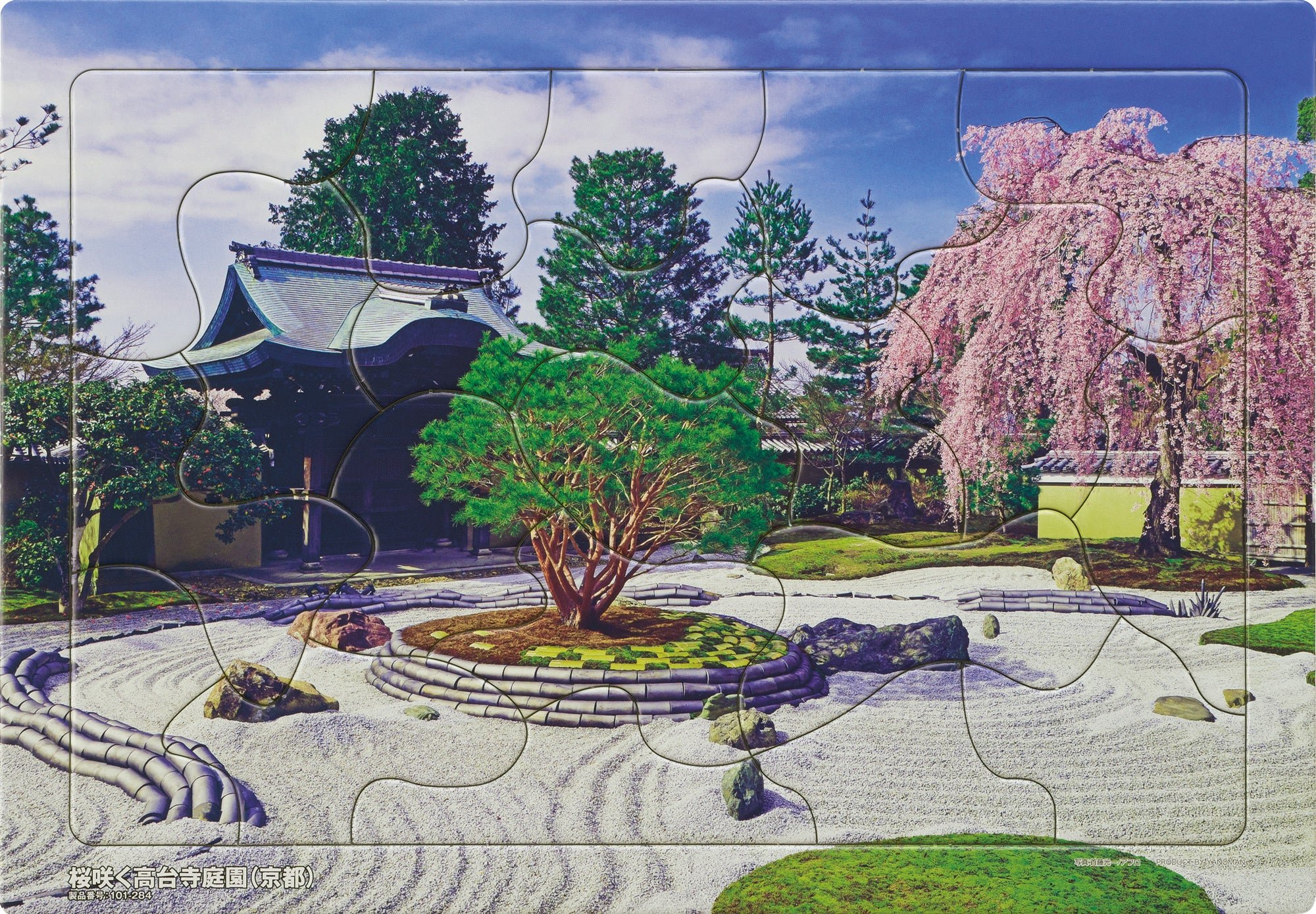 枯山水庭園と枝垂れ桜を描いた桜咲く高台寺庭園柄