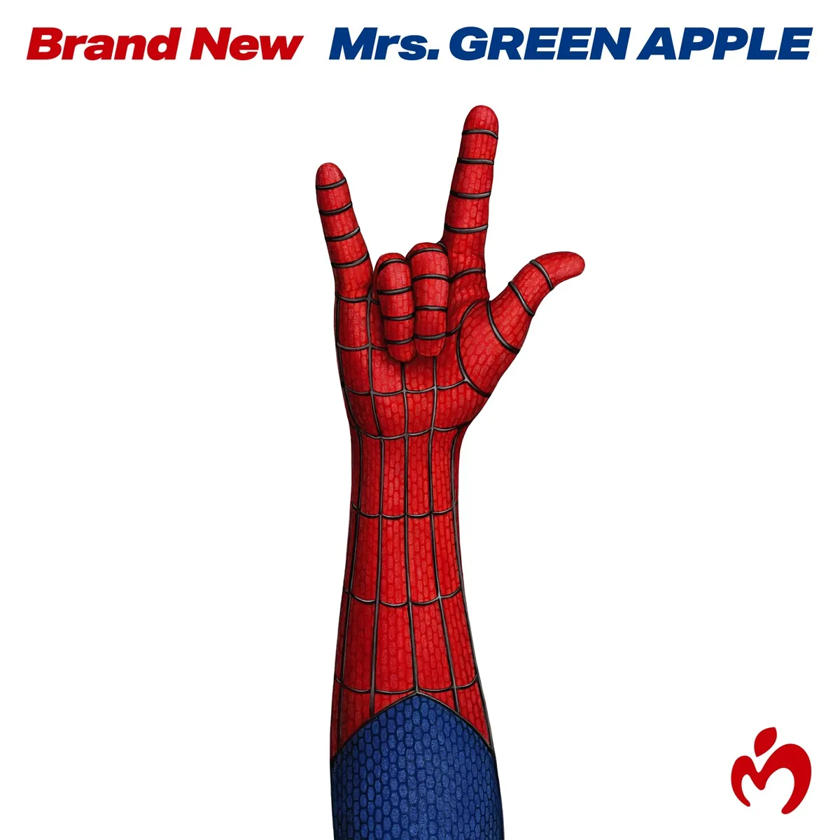 スパイダーマン風の手とMrs. GREEN APPLEロゴ
