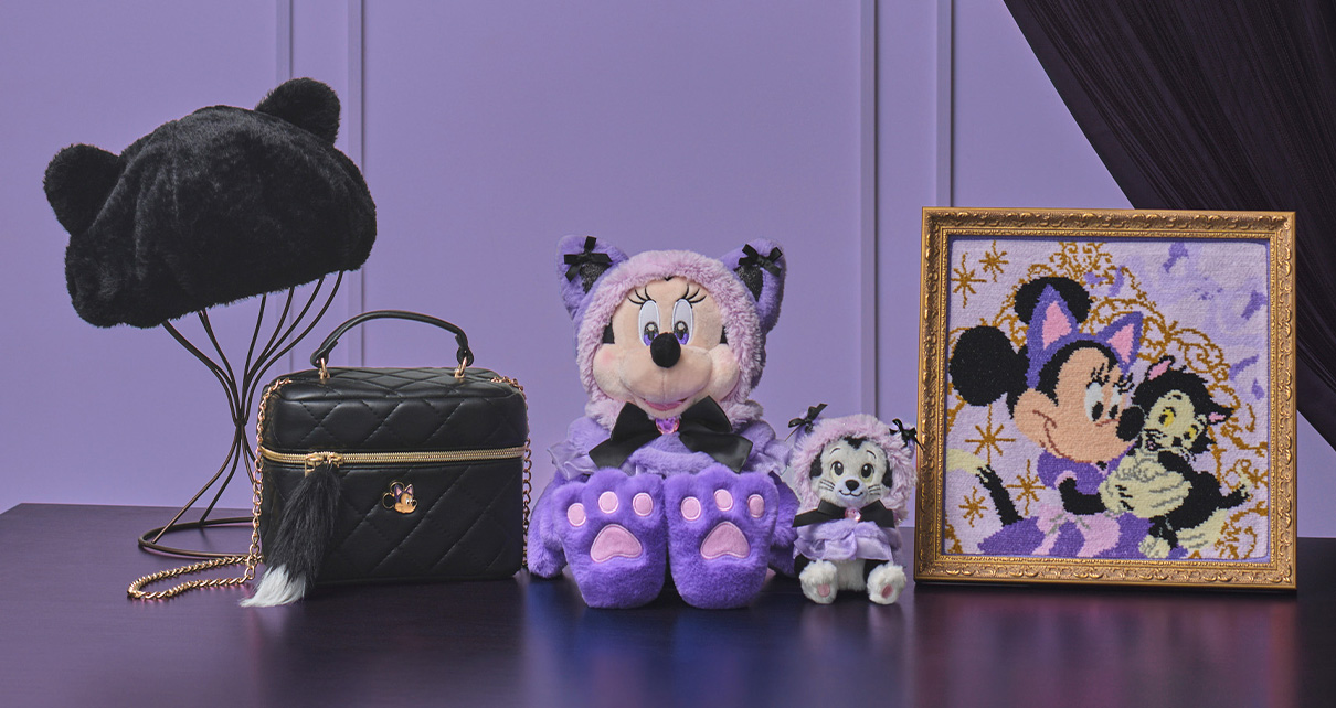 Disney ディズニー 猫 インテリア Figaro レア Minnie 紫の猫に仮装したミニーとフィガロ！ディズニーストア「CAT MINNIE AND