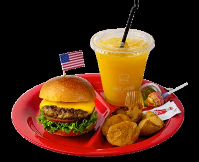 キッズバーガープレートと山盛りフレーバーポテトの実物