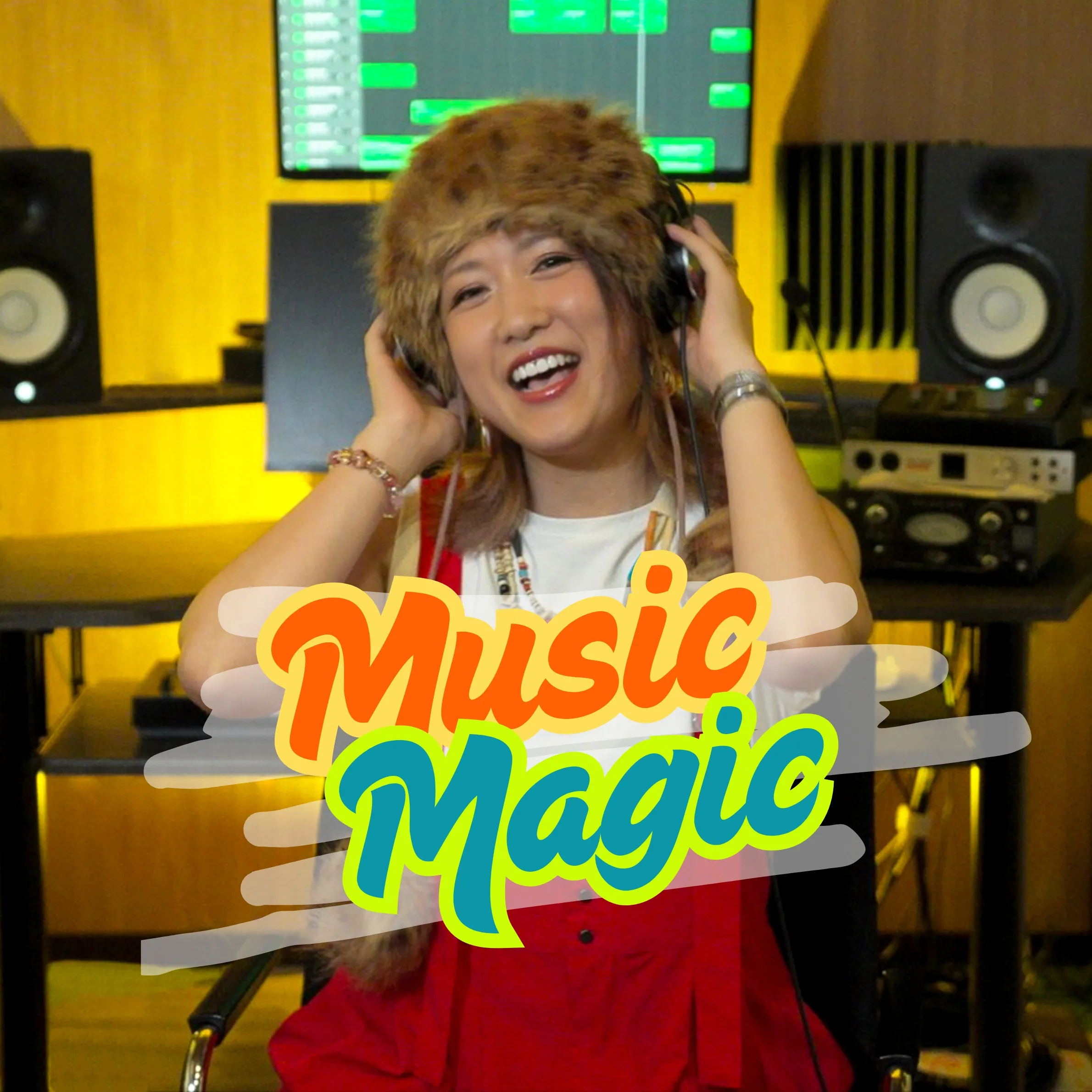 録音スタジオで新曲「Music Magic」のジャケット撮影に臨む千里-chisato-