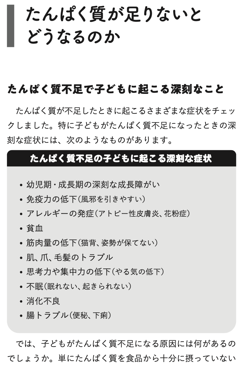 『子どものたんぱく質強化ごはん』のたんぱく質不足解説ページ