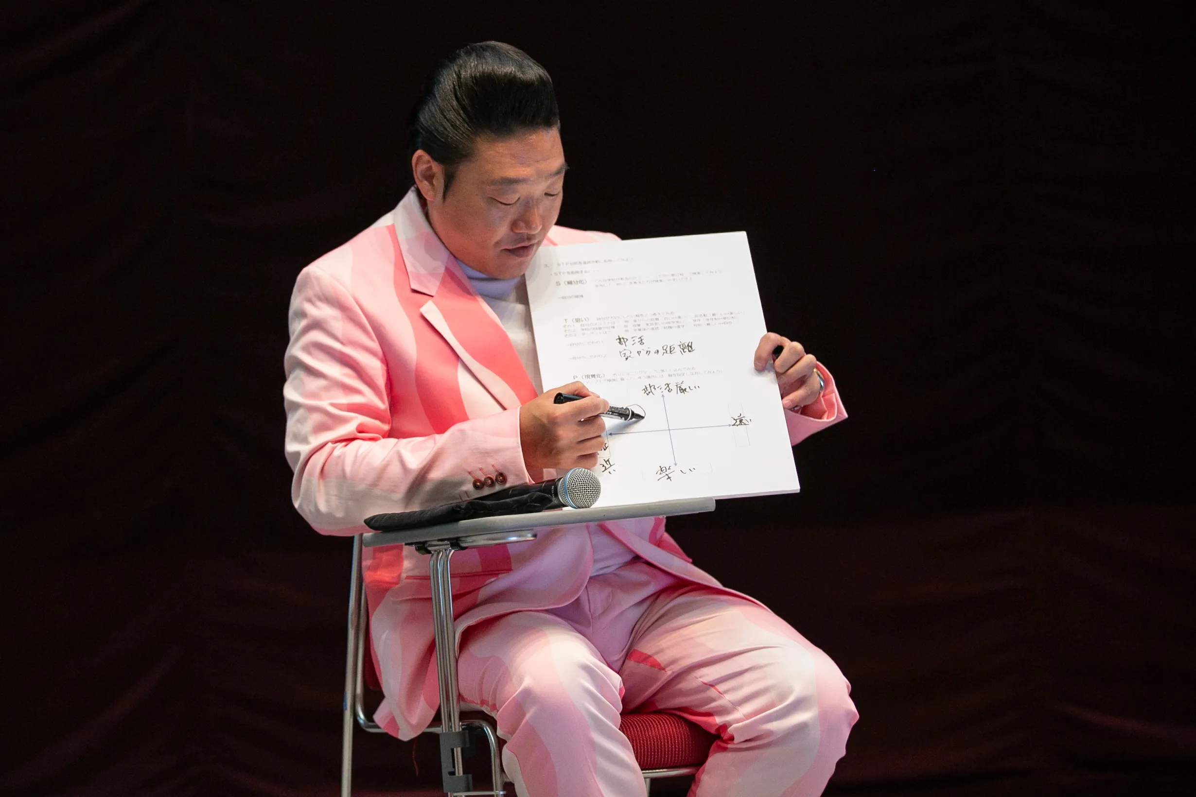 STP分析のワークシートに書き込むみやぞんさん