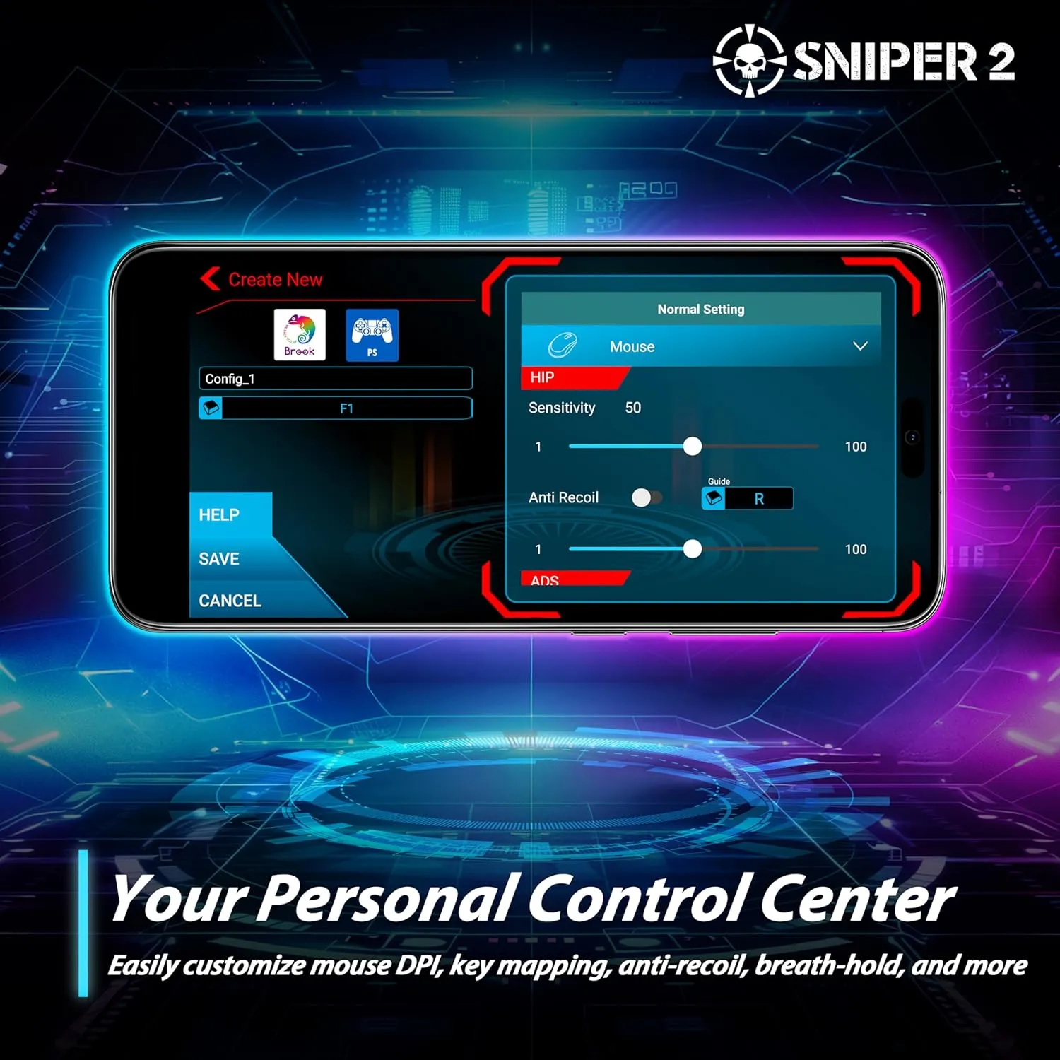 専用アプリ「Brook Sniper 2 App」の設定画面
